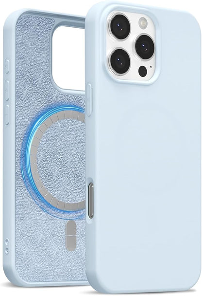 for iPhone 16 Pro Max Case Silicone Compatible with Magsafe Case, Ultra Slim Thin Magnetic Phone Cases Mag Safe, Cute Soft Rubber Gel Matte Plain Wireless Charging Cover for Women, Light Blue