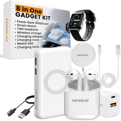 Artichoke 6 in 1 Accessories Gift Set Power Bank 5000 Smart Watch TWS Earphones Accessories Birthday Gifts Boyfriend Tech Gadgets Regalos para Hombre Travel Men Women Him Her