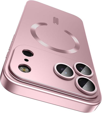 Magnetic for iPhone 17 Pro Case [Compatible with MagSafe][Built-in Camera Lens Protector] Slim Thin Soft Silicone Bumper Shockproof Metallic Luster Phone Case (Rose Gold)