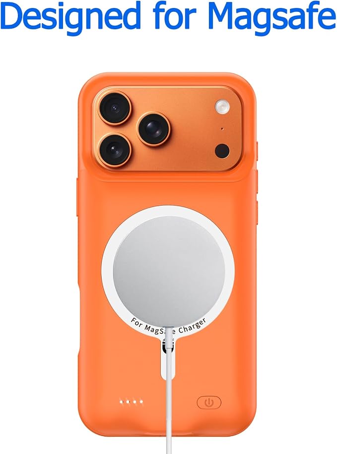 Battery Case for iPhone 17 Pro Max, 12000mAh Protective Charging Case with Wireless Charging Compatible with iPhone 17 Pro Max (6.9 inch) Rechargeable Battery Pack Charger Cover with Carplay (Orange)