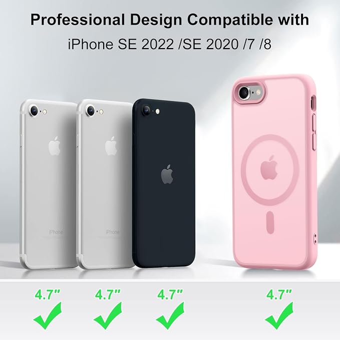 MOCCA Strong Magnetic for iPhone SE Case 2022/iPhone SE 2020 Case/iPhone 7 Case/iPhone 8 Case [Compatible with Magsafe] Slim Thin Translucent Matte Protective Cover Phone Case 4.7'', Pink