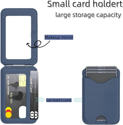 Upgraded for Magsafe Wallet, Strong Magnetic Phone Wallet with Adjustable Stand, Built in Makeup Mirror, 5 Card Holder, RFID Blocking (Deep Blue Fold)
