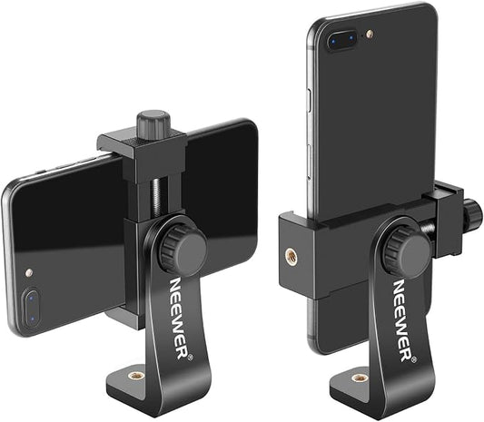 Neewer Smartphone Holder Phone Tripod Mount Compatible with iPhone 16 15 Pro Max Plus 14 13 12 Mini Samsung Galaxy S24 S23 Ultra, Cell Phone Clip Vertical Bracket Adapter for Tripod with 1/4" Screw