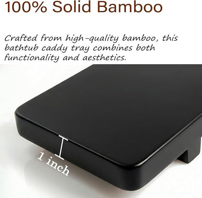 Elegant Black Bamboo Bathtub Tray Caddy for Freestanding Tub, 35" L Adjustable Bath Tray for Tub, Luxury Spa Bathroom Tray Organizer Table, Bath Tub Accessories for Women, Housewarming, Birthday Gifts
