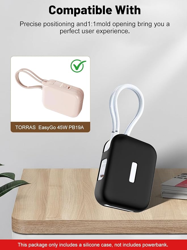 Silicone Protective Case Compatible with TORRAS EasyGo Power Bank 45W Ultra-Fast Charging 10000mAh, Full-Body Protective Cover with Precise Cutouts, Shockproof & Scratch-Resistant Sleeve (Black)