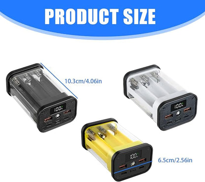 Transparent 18650 Battery Charger Case, Solderless Portable Charger Housing with Overload Protection, Detachable Design for Secure Device Charging