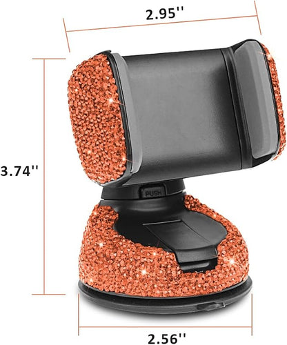 eing Car Phone Mount Cell Phone Holder with One More Air Vent Base,Bling Crystal Universal Phone Mount Holder Cradle for Dashboard,Windshield and Air Vent,Orange