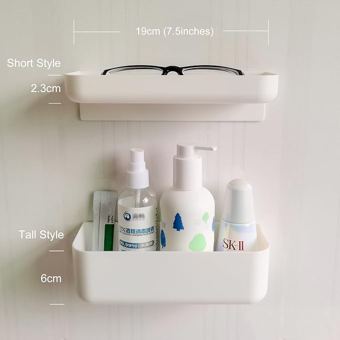 Adhesive Plastic Floating Shelf Stick on Wall Mounted Shower Caddy Shower Organizer for Bathroom Kitchen Bedside Extra Storage Needed (2pcs Tall)
