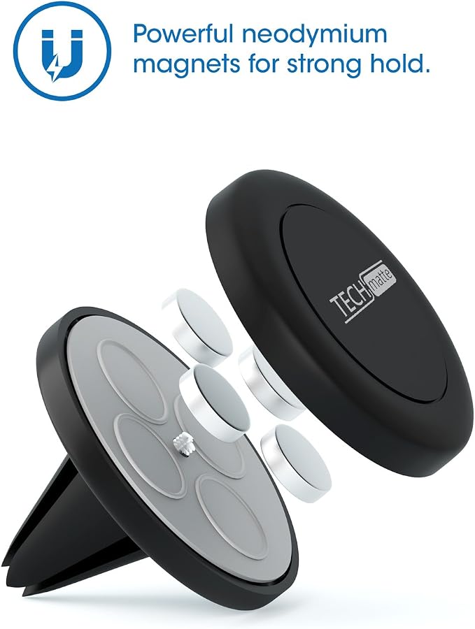 TechMatte Magnetic Car Phone Mount (2-Pack) - Universal Air Vent Magnetic Phone Mount Holder (2-Pack, Black)