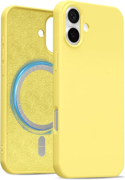for iPhone 16 Plus Case Silicone Compatible with Magsafe Case, Ultra Slim Thin Magnetic Phone Cases Mag Safe, Cute Soft Rubber Gel TPU Matte Plain Wireless Charging Cover for Women, Yellow