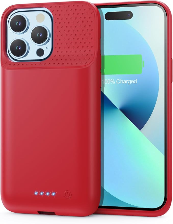 Feob Battery Charging Case for iPhone 12Pro Max/13Pro Max/14Pro Max/14 Plus (6.7 Inch), Powerful 8600mAh Portable Rechargeable Charger for iPhone 14ProMax/14Plus/13Promax/12Promax Battery Case-Red