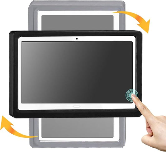 Shower Tablet Holder Waterproof Compatible with Ipad, Wall Mounted Bathroom Tablet Case 360° Rotation,Adhesive Touchable Cradle with Glass Anti-Fog Screen for Bathtub Kitchen Black R