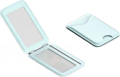 Upgraded for Magsafe Wallet, Strong Magnetic Phone Wallet with Adjustable Stand, Built in Makeup Mirror, 5 Card Holder, Rfid Blocking (Cyan fold)