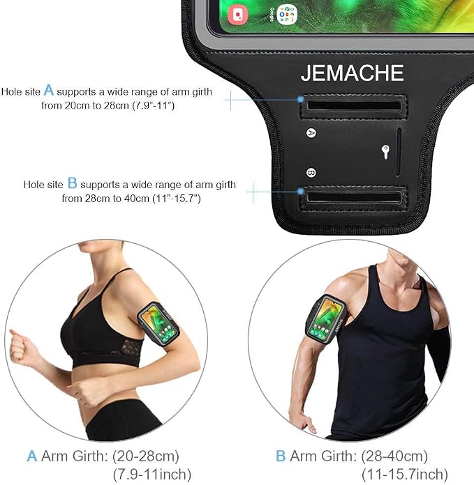 Galaxy A56 A55 A54 Armband, JEMACHE Water Resistant Gym Running Workouts Arm Band for Samsung Galaxy A52 A53 A54 A55 A56 with Key Holder (Black)