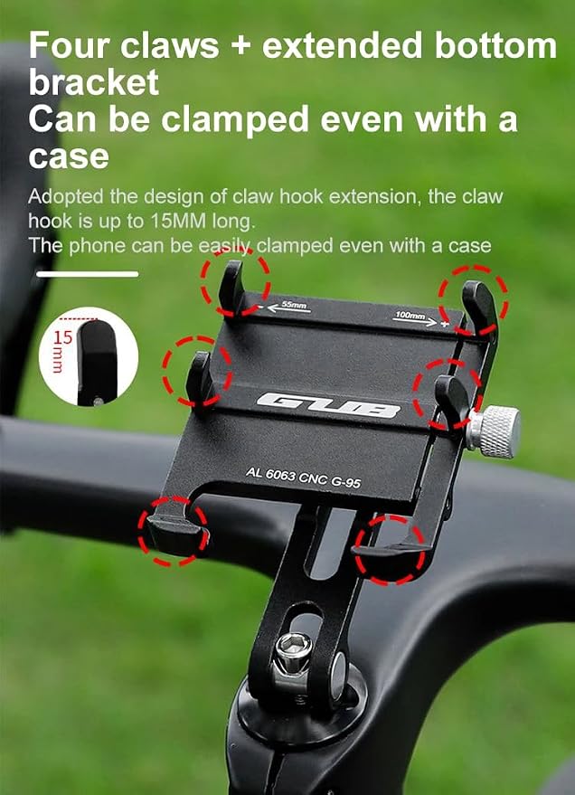 GUB G-95 Bicycle Stem Cellphone Mount Aluminum Alloy Handlebar Mobilephone Support Adjustable Bottom Bracket with Bottom Holder