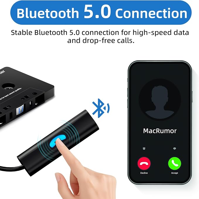 Car Bluetooth Cassette Reciver, Tape Player BT 5.0 Cassette Aux Adapter with Hands-Free