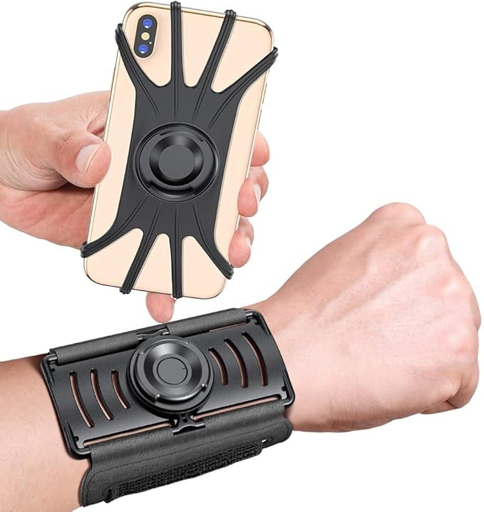 VUP Detachable Running Wrist Band 360°Rotatable for iPhone 17/16/15/14/13/Pro Max/Pro/Mini/12/11, Fits All 4-6.9 Inch Smartphones, with Key Holder,Phone Holder for Hiking Biking (Black)