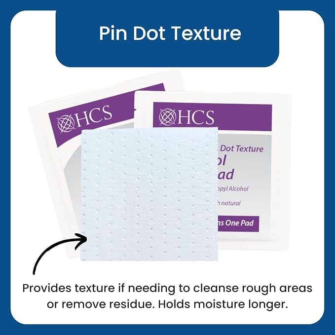 HCS Large Alcohol Prep Pads - Textured, 70% Isopropyl Alcohol Wipes, Individually Wrapped - 2 ply Sterile Skin Prep Swabs for Injections, First Aid (100/Box)