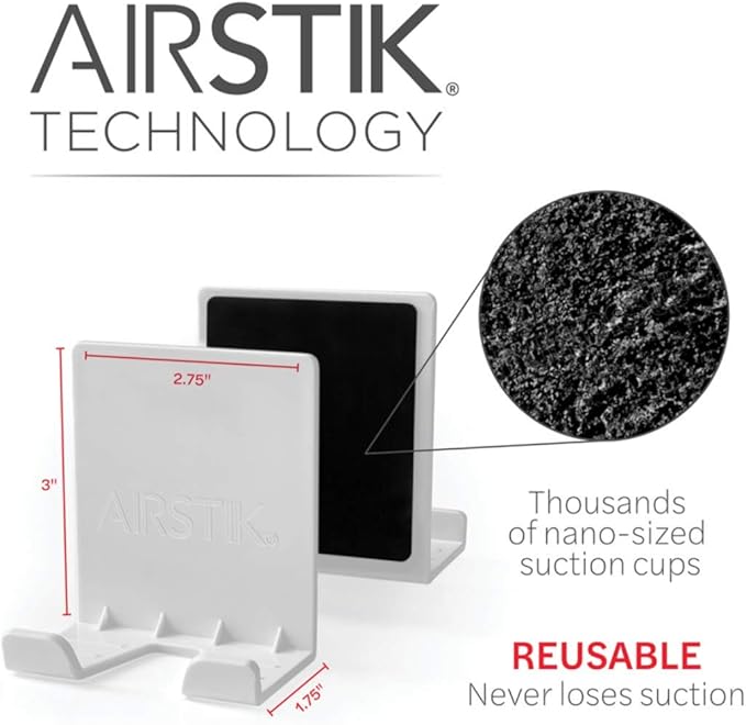 AIRSTIK Cell Phone Holder for Glass Shower, Mirror & Window | Suction Mount Universal Modular New Removable Back Plate | Reusable Waterproof for Bathroom, Kitchen, Dorm, Gym Made in USA (Black)