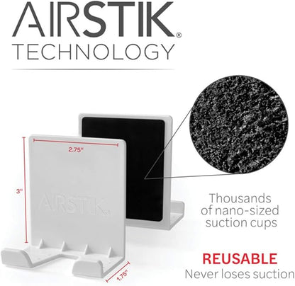 AIRSTIK Cell Phone Holder for Glass Shower, Mirror & Window | Suction Mount Universal Modular New Removable Back Plate | Reusable Waterproof for Bathroom, Kitchen, Dorm, Gym Made in USA (Black)