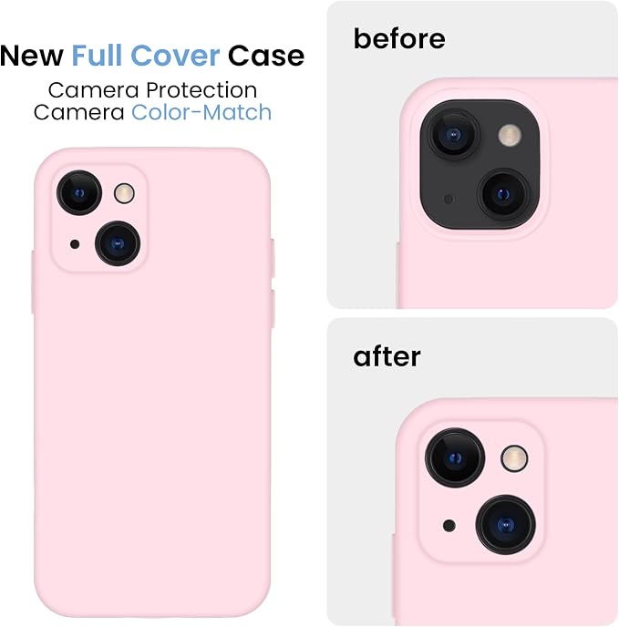 FireNova Designed for iPhone 13 Case, Silicone Upgraded [Camera Protection] Phone Case, Soft Anti-Scratch Microfiber Lining Inside, 6.1 inch, Chalk Pink