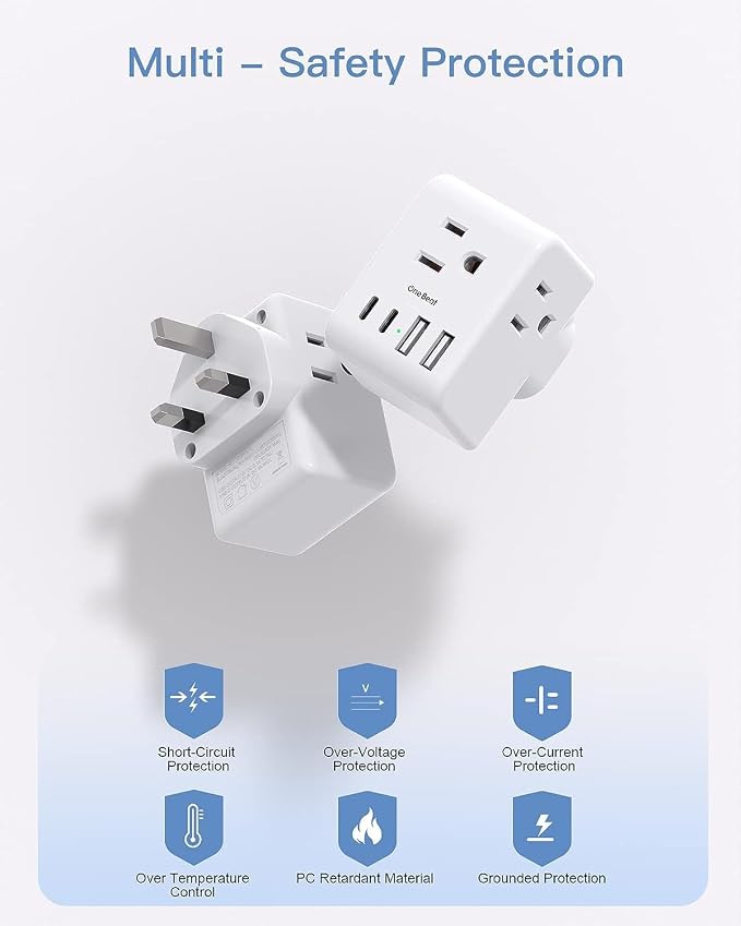 2 Pack US to UK Ireland Travel Plug Adapter, Type G Power Plug Adapter | 3 Outlets 4 USB Ports(2 USB C), European Travel Plug Adapter for USA to England London Scotland British Qatar Irish Hongkong