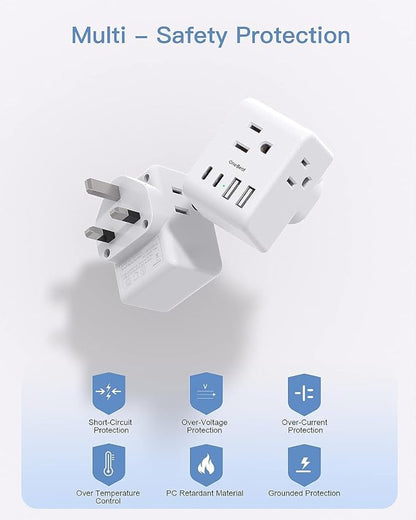 2 Pack US to UK Ireland Travel Plug Adapter, Type G Power Plug Adapter | 3 Outlets 4 USB Ports(2 USB C), European Travel Plug Adapter for USA to England London Scotland British Qatar Irish Hongkong