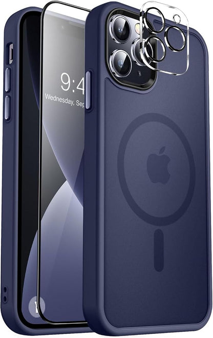 MOCCA Strong Magnetic for iPhone 13 Pro Max Case,[Compatible with Magsafe][Glass Screen Protector+Camera Lens Protector] Slim Thin Shockproof Cover Phone Case for iPhone 13 Pro Max 6.7", Deep Blue