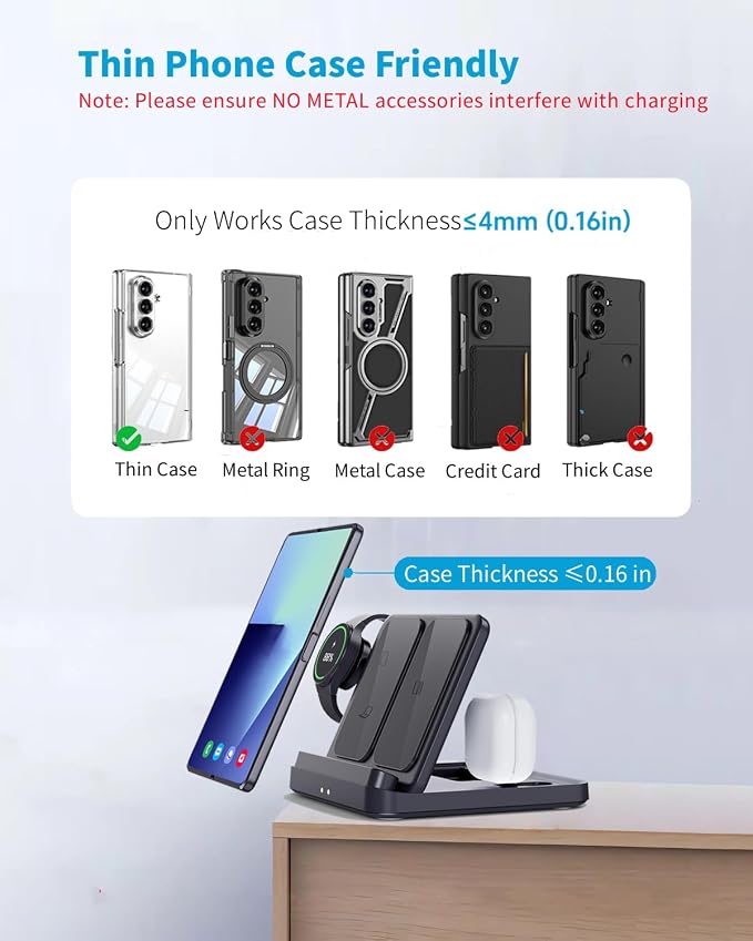 for Samsung Galaxy Z Fold 7 6 5 4 Wireless Charger Station, Foldable 3 in 1 Wireless Charging Stand for Z Flip7 S25 Ultra/Galaxy Watch/Galaxy Buds, Charger Stand Dock for Travel