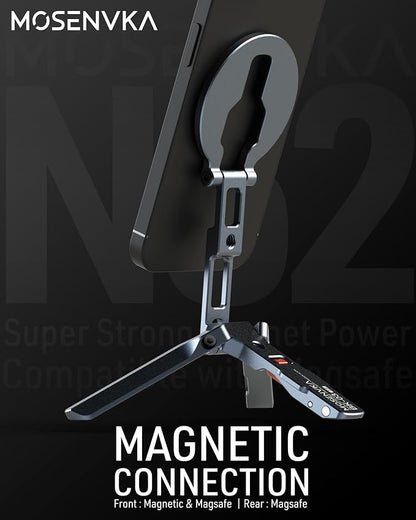 Magnetic Phone Mount,[Ultra-Thin] Magnetic Tripod for iPhone with Arca-Swiss&Cold Shoe&1/4" Screw&Foldable Hook Design,Phone Stand for iPhone 12-17 Series,Vlog,Gym,Travel Use