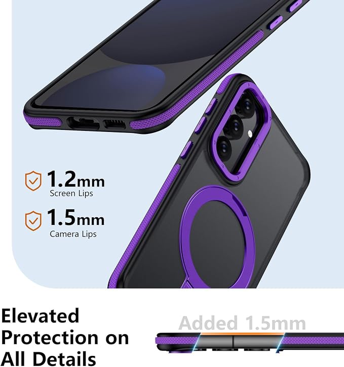for Samsung Galaxy S24 FE Case, Magnetic Adjustable Ring Stand [Fit for Magsafe], [Military-Grade Shockproof Protection] Phone Case with Kickstand&Ring Holder (Purple)