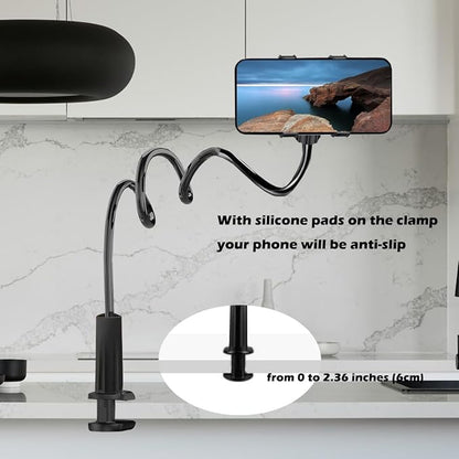 Selfdee Phone Holder for Bed, Gooseneck Clip Adjustable Phone Stand - Universal 360 Flexible Mount for Bedside headboard Lazy Long Arm Clamp Bracket (Style 1)