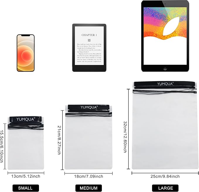 YUMQUA Clear Waterproof Bag, Waterproof Document Pouch Passport Holder Water Tight Map Case Waterproof Pouch Water Proof Small Dry Bags for Kindle Phone Tablet Camera, Kayak Boat PaddleBoard