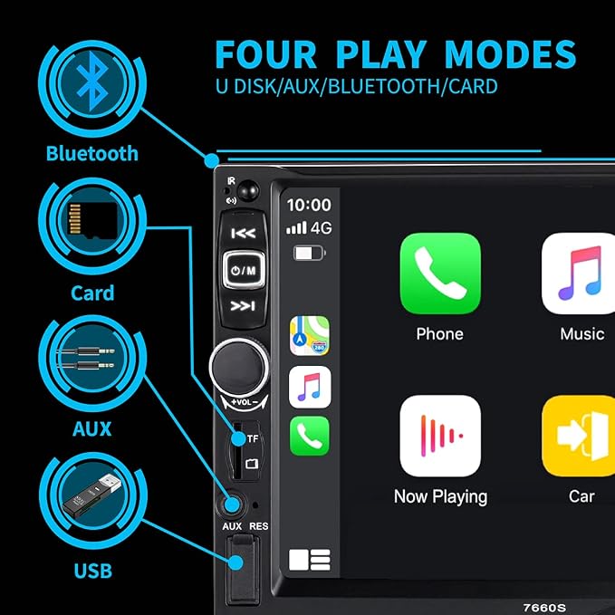 Double Din Car Stereo Radio Compatible with Apple Carplay and Android Auto, 7-Inch HD Touchscreen with Voice Control, Mirror Link, Backup Camera, Steering Wheel, Bluetooth, FM, USB/TF/AUX Port