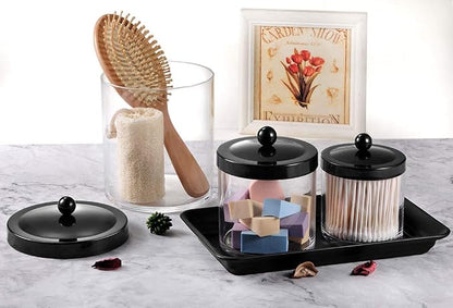 Vintage Farmhouse Decor Metal Vanity Tray(2 Pack),Countertop Guest Hand Towel Storage Organizer Tray Dispenser, Sturdy Holder for Perfume,Cosmetics, Jewelry, Makeup Bathroom Organizer (Black)
