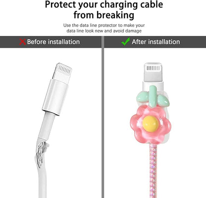 Lovmooful Compatible for iPhone 18W/20W USB-C Charger Cover Clear Lovely 3D Flower Floral Bowknot Design Soft Charger Protector Cute Cable Case Saver Protector for Girls Women-Pink Flower