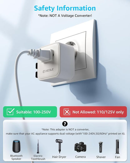 “Air” Universal Travel Adapter 2500W Max AC, Cover 200+ Countries | International Plug Adapter, All in One Portable Adapter, NOT A Voltage Converter, for USA, UK, EU, AU (White)