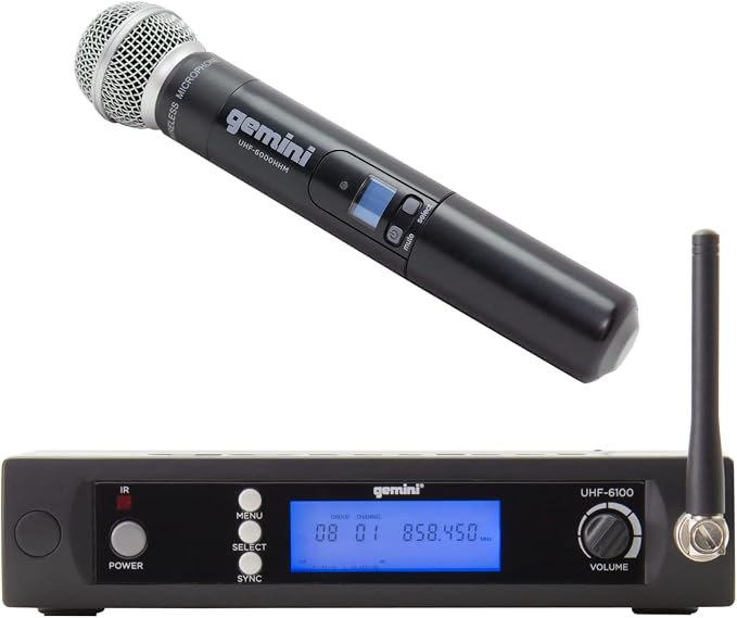 Gemini Sound UHF-6100M Wireless Mic System – UHF Receiver with 256 Selectable Frequencies, Handheld Mic, 240ft Range, LCD Display, Clear Audio for Performers, Churches, Weddings & Events