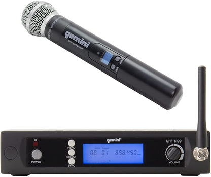 Gemini Sound UHF-6100M Wireless Mic System – UHF Receiver with 256 Selectable Frequencies, Handheld Mic, 240ft Range, LCD Display, Clear Audio for Performers, Churches, Weddings & Events