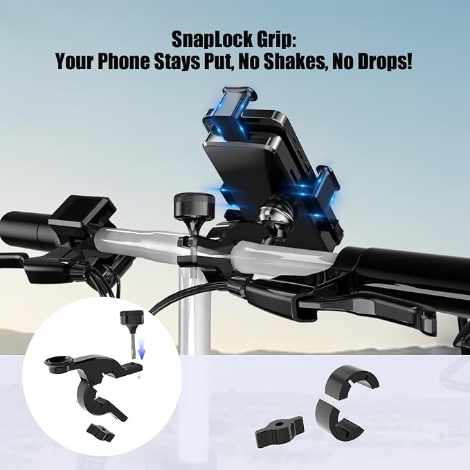 Anti-Theft Ebike Cell Phone Bike Mount,iPhone Bike Mount with Hidden Airtag,Road Bike Cellphone Mount for Scooter&Stroller,Bicycle Phone Holder for Bike Handlebar(C018)