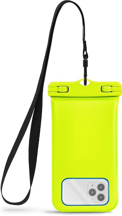 CaliCase Universal Waterproof Floating Phone Pouch - Premium IPX8 Waterproof Floating Phone Case with Lanyard for iPhone and Android - Yellow Glow in Dark