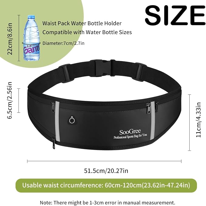 SooGree Women Men's Adjustable Waist Pack - Waterproof Running Fanny Pack With Reflective Strip for Running, Walking, Cycling, Camping, Gym