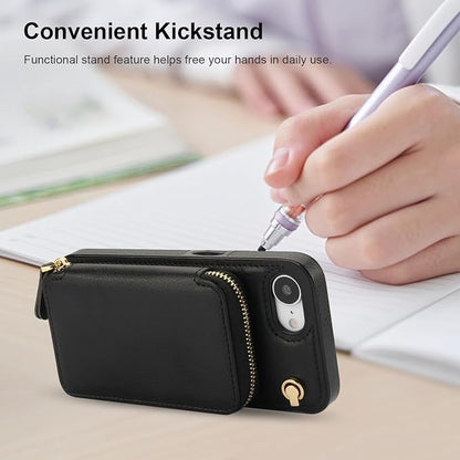 Bocasal Crossbody Wallet Case for iPhone 17e/16e, RFID Blocking Leather Purse Case with Card Holder, Protective Handbag Flip Cover with Zipper Wrist Strap Lanyard for Women 5G 6.1 Inch (Black)