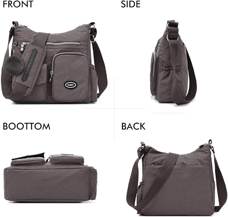 SUKRY Nylon Crossbody Bag for Women with Anti theft RFID Pocket, Waterproof Shoulder Bag Travel Purses and Handbag