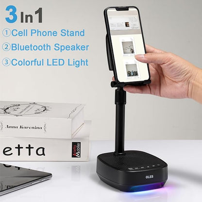 OLES Gifts for Men Women, Adjustable Cell Phone Stand with Wireless Bluetooth Speaker(7-11''Height), Unique Birthday Gifts for Dad Mom Him, Phone Holder Led Color Light for iPhone/Android/Tablets