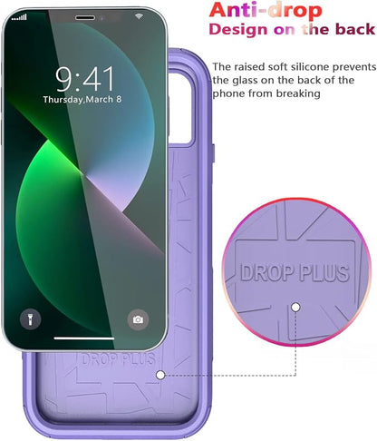 Diverbox for iPhone 13 Case [Shockproof] [Dropproof] [Tempered Glass Screen Protector + Camera Lens Protector],Heavy Duty Protection Phone Case Cover for Apple iPhone 13 (Purple)