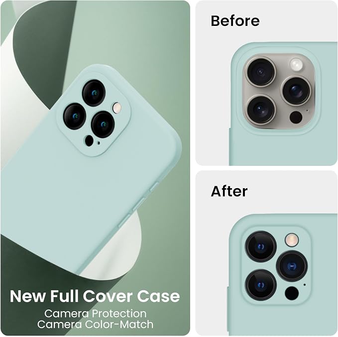 FireNova Designed for iPhone 16 Pro Case, Silicone Upgraded (Camera Protection) Phone Case with (2 Screen Protectors), Soft Anti-Scratch Microfiber Lining Inside, 2024, Mint Green