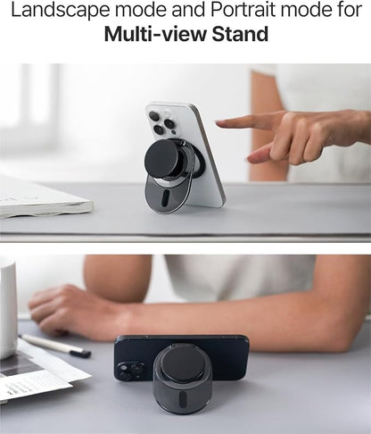 Sinjimoru Phone Grip Stand, Compatible with MagSafe, Adaptor Ring Included, 3000G Kickstand for iPhone 17/16/15/14/13. M-Tap Tok Stand Clear Black