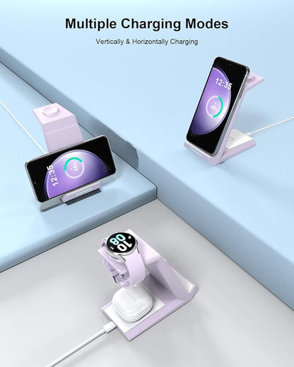 Wireless Charger for Samsung - NANAMI 3 in 1 Charging Station for Multiple Devices,Fast Charger Stand Dock for Galaxy S26 S25 S24 S23 Ultra S22 S21 Z Flip Fold,Galaxy Watch 5/5 Pro/4/3,Galaxy Buds Pro