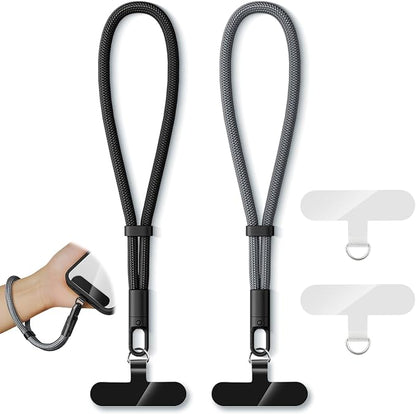 KITANIS 2 Pack Phone Lanyard,2×Hand Wrist Strap,4×Tether Tabs,Universal Cell Phone Multifuctional Patch Polyester Lanyards,Cell Phone Hand Strap for Women and Men(balck+grey)